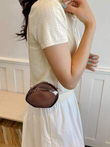 1pc Mini Solid Color Acrylic Asymmetric Design Fashion High-End Party Accessory Women's Evening Bag Clutch Shoulder Crossbody Chain Bag With Kiss Lock - Coffee Brown - View 6