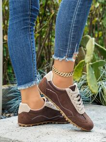 Women's Casual Sports Shoes, Retro Versatile Soft Sole Lace-Up Sneakers - Brown - View 3