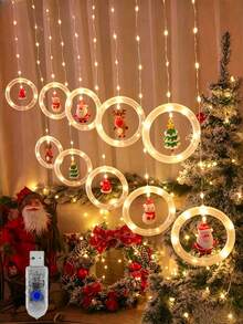 1 buah Rangkaian Lampu Hias Natal Bentuk Cincin Harapan - Lampu Peri LED, Menampilkan Pola Santa Claus, Manusia Salju, Rusa Kutub, Pohon Natal, dan Little Red Riding Hood, Ditenagai USB, 8 Mode Peredupan, Cocok untuk Pesta Natal, Hadiah Liburan, Dekorasi Rumah, Kamar Tidur, Ruang Tamu, Hadiah Tahun Baru, dan Pernikahan - MultiWarna - View 9
