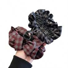 1pc Women's 14cm/5.51in Solid Color Plaid Loose Bow Hair Clip, Elegant Fashion Claw Clip, Suitable For Daily Use - Multicolor - View 5