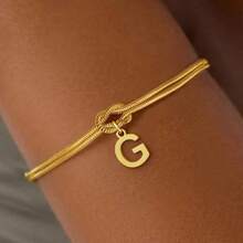 1pc Minimalist Niche Gold Knotted Double Layer A-Z Letter Pendant Bracelet For Women, Suitable For Delicate Daily Wear And Gift Giving - Multicolor - View 14