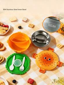 Creative Hamburger Shaped Portable Lunch Box, 304 Stainless Steel Divided Compartment Bento Box, Outdoor Picnic Portable Fresh-Keeping Food Container - Multicolor - View 10