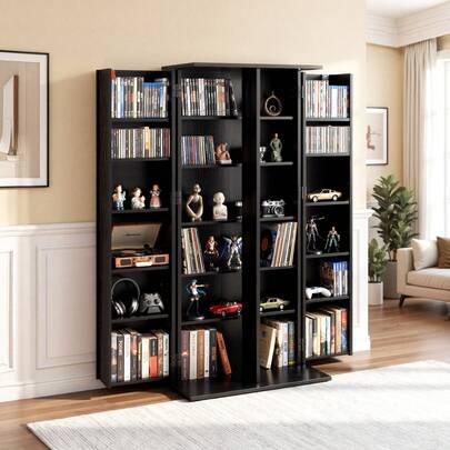 Media Storage Cabinet, 6-Tier DVD Shelf Organizer, 24.02 X 14.49 X 50 In Multimedia Storage Organizer For CDs, DVDs, Books, Games, CD Shelf For Living Room, Home Office, Recording Room, Black