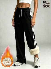 mulinsen Women's Jogging Sweatpants, Drawstring Elastic Waist, Fleece Lined Warm, Loose Fit Outdoor Streetwear - Black - View 9