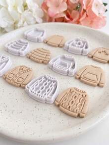 Beanie Sweater Clay Cutters For Earrings, Cute Acrylic Polymer Clay Earring Cutter Mold, Knitted Texture Layered Shape, Earring Making Supplies - White - View 2