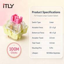 Empire Switch V3 5-Pin Linear Switches, Pre-Lubricated, Light Actuation Force, Smooth Typing Feel, 40/60/100pcs Pack With 10 Mixed Color Keycaps, Suitable For Mechanical Keyboard DIY And Gifts - View 8