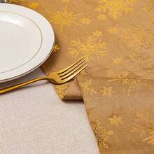 1pc Gold Foil Velvet Polyester Snowflake Christmas Table Runner, Home Kitchen Dining Room Christmas Holiday Decor - Gold - View 4