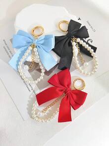 1pc Women's Keychain, Bowknot Pearl Keychain Pendant, Creative Colorful Bag Charm, Key Gift - Multicolor - View 1