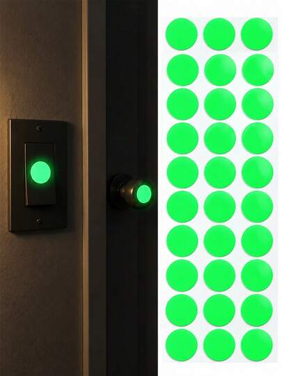 392pcs Glow-In-The-Dark Round Self-Adhesive Stickers, Automatic Light-Absorbing Luminescent Dot Decals For Dark Environments, No Drilling, No Residue, Suitable For Switches, Door Locks, Outlets, Remote Controls, Door Handles, Quick Nighttime Location Identification, Home Bedroom Hallway Safety Warning Stickers, Waterproof, Wear-Resistant, Easy To Apply, Household Room Emergency Guidance Decorative Fluorescent Marker Dot Stickers, Outdoor Garden Decoration, Christmas