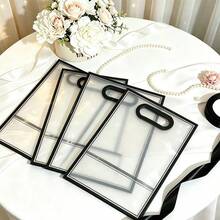 1/4/12pcs Transparent Gift Bags With Ribbons, Suitable For Baby Shower, Graduation, Wedding, Bridal Party, Birthday Party, Business Occasions, With Cut-Out Handles, Reusable PP Material, 7x10x3.15 Inches (Black) - Black - View 4