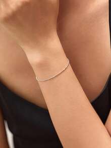 MODIAN 925 Sterling Silver Thin Flat Slice Chain Bracelet For Women Minimalist Dainty Stackable Hand Chain Elegant Daily Jewelry - Silver - View 2