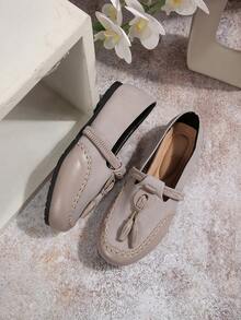 Women's Plus Size Mesh Floral Embroidered Flat Ballet Shoes, Vintage Style Summer Black Cross Elastic Strap - Apricot - View 3