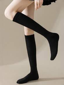 1/2/3 Pairs Women's Loose Pleated Knee-High/Mid-Calf Skateboard Socks, Warm Thick Lining, Solid Color Design, College Style Vintage, Suitable For Autumn/Winter Matching JK, Street Style Outfits - Multicolor - View 7