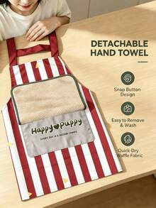 Korean-Style Vertical Striped Bamboo Cotton Apron With Printed Design And Large Pockets, Detachable Towel And Shoulder Straps - Suitable For Home, Daily Wear, Outdoor, Bookstore And Party Occasions, Women's - Multicolor - View 7