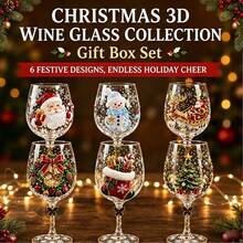 Christmas Wine Glass Collection, Holiday Wine Cups With Cute Christmas Sticker Designs, Festive Drinkware Set For Party, Dinner, Home Bar Decor - Multicolor - View 3