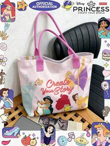 Miniso Disney Princess Canvas Tote Bag With Light Pink Multi-Princess & "Create Your Story" Print For Daily Use - Pink - View 4