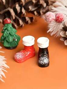 4pcs/Set Miniature Santa Claus Boot Ornaments - Small Red Black Resin Shoe Decorations Suitable For Christmas Tree, Moss Terrarium, DIY Diorama, Mini Landscaping Scenes, Tiny Tabletop Displays, Ideal Gift For Holiday Decorations, Christmas Decor - Santa Claus Boot Ornament Set - View 3