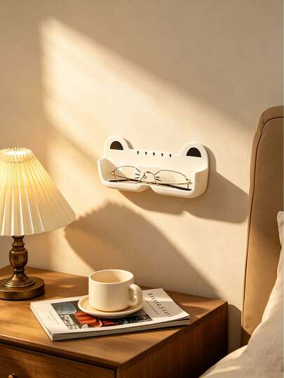 Soporte para gafas con forma de gato de dibujos animados - Caja de almacenamiento de gafas de sol y de moda creativa montada en la pared, estante de gafas con forma de animal lindo montado en la pared sin clavos, accesorio de decoración de pared de alta calidad para baño y dormitorio, soporte independiente anti-aplastamiento para un solo par de gafas