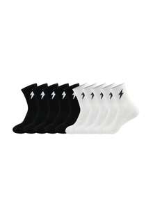 1/5/10/20 Pasang Kaos Kaki Kasual Pria Luar Ruangan Motif Cermin Simetris Hitam & Putih Setengah Betis, Warna Netral - MultiWarna - View 12