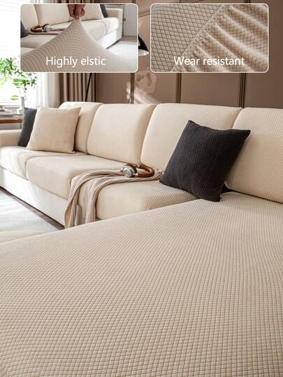 1pc Elastic Sofa Cover, Non-Slip Full Coverage Sofa Seat Cover, All-Season Universal Sofa Cushion Cover, Thickened Fabric Sofa Cover, Machine Washable, Dust-Proof, Home Decor, Pet-Friendly Protective Cover, Room Decoration, Adjustable Corner Sofa Cover Suitable For Bedroom, Office, Living Room, Combination And L-Shaped Sofa, Blanket And 1234 Seat Covers