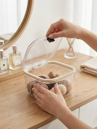 1pc Transparent Cosmetic Storage Box With Lid, Dust-Proof Makeup Organizer, Multi-Functional Hair Accessories, Jewelry And Skincare Storage Box, Vanity Organizer, Bedroom And Bathroom Accessories, Home Decor