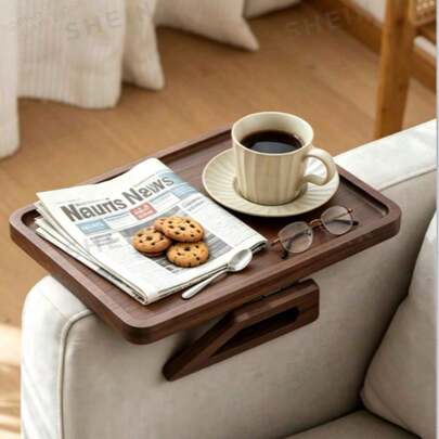 1 pieza Bandeja de brazo de sofá de bambú con asa plegable, mesa lateral multifuncional para brazo de sofá, puede sostener bebidas, aperitivos, libros, control remoto, accesorio portátil para brazo de sofá que ahorra espacio, adecuado para sala de estar, dormitorio y uso interior