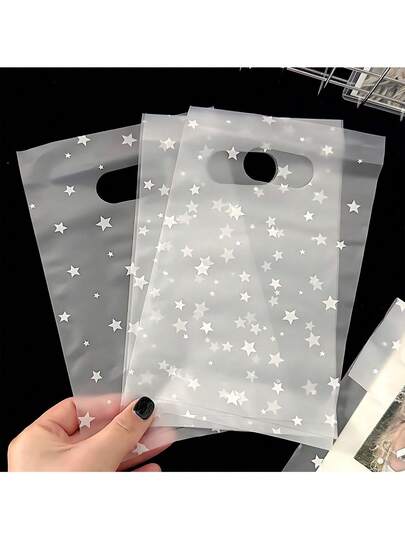 50pcs Frosted Star Pattern Gift Bags, Creative Tote Bags, Transparent Gift Packaging Bags, Jewelry Gift Bags, Small Gift Packaging Bags, DIY Gift Bags, Suitable For Valentine's Day, Birthday, Wedding And Party Gift Packaging