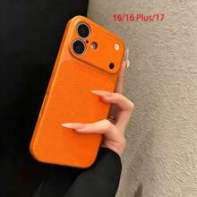 奢華 PU 皮革荔枝紋理啞光手機殼，相容 iPhone 18 Pro Max 18 Pro，防指紋硬殼，適用 17 Pro Max 16 Pro Max 15 14 Plus 13 Pro Max 12 11 16e 17e，18 & 17 系列大窗蓋 - 橘色 - 查看 7
