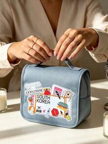 L'Occitane Women's Soft Fabric Zipper Makeup Bag, Daily Cosmetic Storage Bag, Waterproof Travel Toiletry Bag, 3 Design Options, Skincare Gift Set - Dusty Blue - View 3