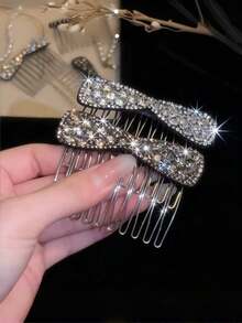 1/2/4pcs Bow Rhinestone Hair Comb, Elegant Side Hair Clip, Women's Party Wedding Hairstyle Decoration Accessory - Multicolor - View 1