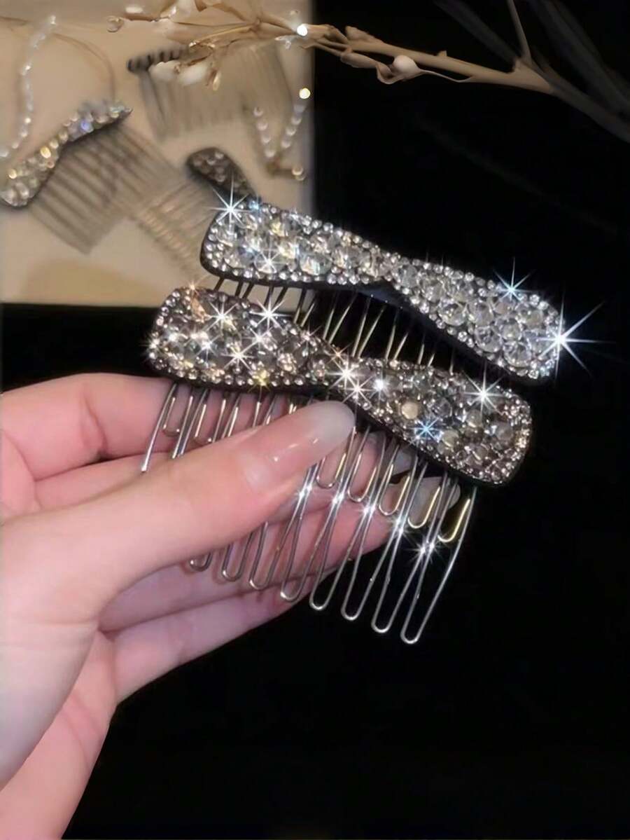 1/2/4pcs Bow Rhinestone Hair Comb, Elegant Side Hair Clip, Women's Party Wedding Hairstyle Decoration Accessory - Multicolor - View 1