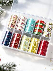 10 Rolls Christmas Nail Foil Transfer Stickers 4x100cm Santa Snowflake Reindeer Bell Xmas Pattern Winter Nail Art Decals, DIY Manicure Decorations For Acrylic Nails - Multicolor - View 3