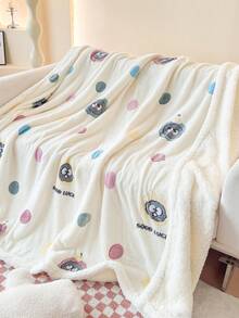 1pc Beige Cartoon Pattern Blanket, Warm & Thick, Soft & Comfortable, Suitable For Home Decor, Bed, Sofa, Office, Room Decoration, Dorm, Machine Washable, Back To School Dorm Decor College Decor - Beige - View 7