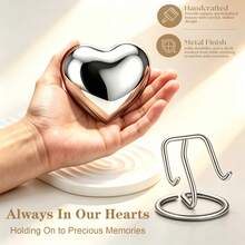 Mini Cremation Urn Heart-Shaped Keepsake Memorial Jar Pot Container | Small Urn For Funeral Ashes Burial | Stainless Steel Metal Keepsake With Stand | Silver - 2.75" Inches - Silver - View 4