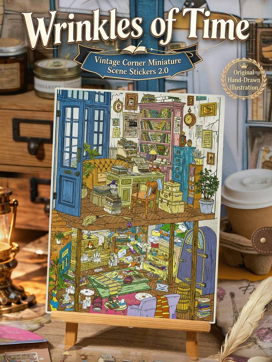 Vintage Miniature Scene Stickers, DIY Layered 3D Room Scene Sticker Set, Time Wrinkles And French Courtyard Leisure Aesthetic Hand-Drawn Scene Stickers, Adult Sticker Healing Craft Material, Suitable For Scrapbooking, Planner, Wall Decoration, Party Gifts
