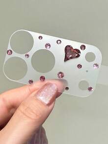 Luxury 3D New Color Heart Rhinestone Camera Lens Protector Film, Compatible With IPhone 18ProMax 18Pro 17ProMax 17Pro, Lens Protector Film Cover - Plum - View 3