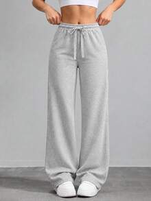 High Waist Wide Leg Sweatpants For Women Drawstring Casual Loose Fit Lounge Pants For Daily Wear Yoga Training And Home - Beige - View 9