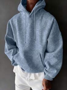 Men's Autumn/Winter Printed Washed Hoodie - Baby Blue - View 1