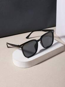 1 PC Men's Square Fashion Glasses Lightweight Solid Color PC Frame Gray Lens Casual Versatile For Street Outdoor Daily Occasions With Glasses Box - Multicolor - View 4