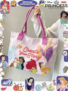 Miniso Disney Princess Canvas Tote Bag With Light Pink Multi-Princess & "Create Your Story" Print For Daily Use - Pink - View 3