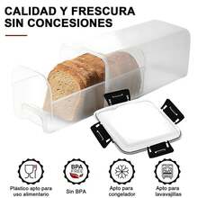 Panera para Pan Transparente, Caja Para Pan Recipiente Con Bandeja, Vitrina para Pan con Tapa Hermética, Contenedor de Pan de Gran Capacidad, Vitrina para Postres, Sin BPA, Para Tostadas, Pan de Molde - Negro con forro - Ver 6