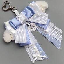 1pc Polka Dot Ribbon Bow Bag Charm, Anime Cosplay Concert Convention Lolita Ita Bag Accessory, Lace Star Tulle Plush Wings Heart Buckle Handmade Idol Fan Decoration, Landmine Style - A - View 9