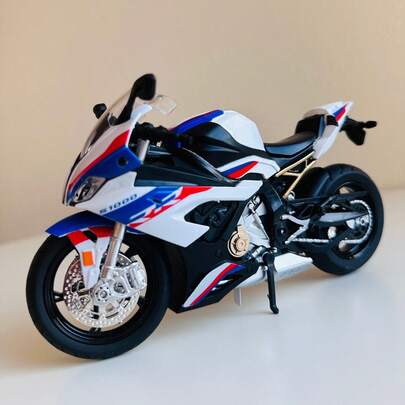 Maisto 1 Stück 1:12 Maßstab Druckguss Metall S1000RR Motorrad Rennmodell - Blau und Weiß, mit Schiebefunktion, Sammler Lokmodell - geeignet für Halloween Dekorationen und Weihnachtsgeschenke