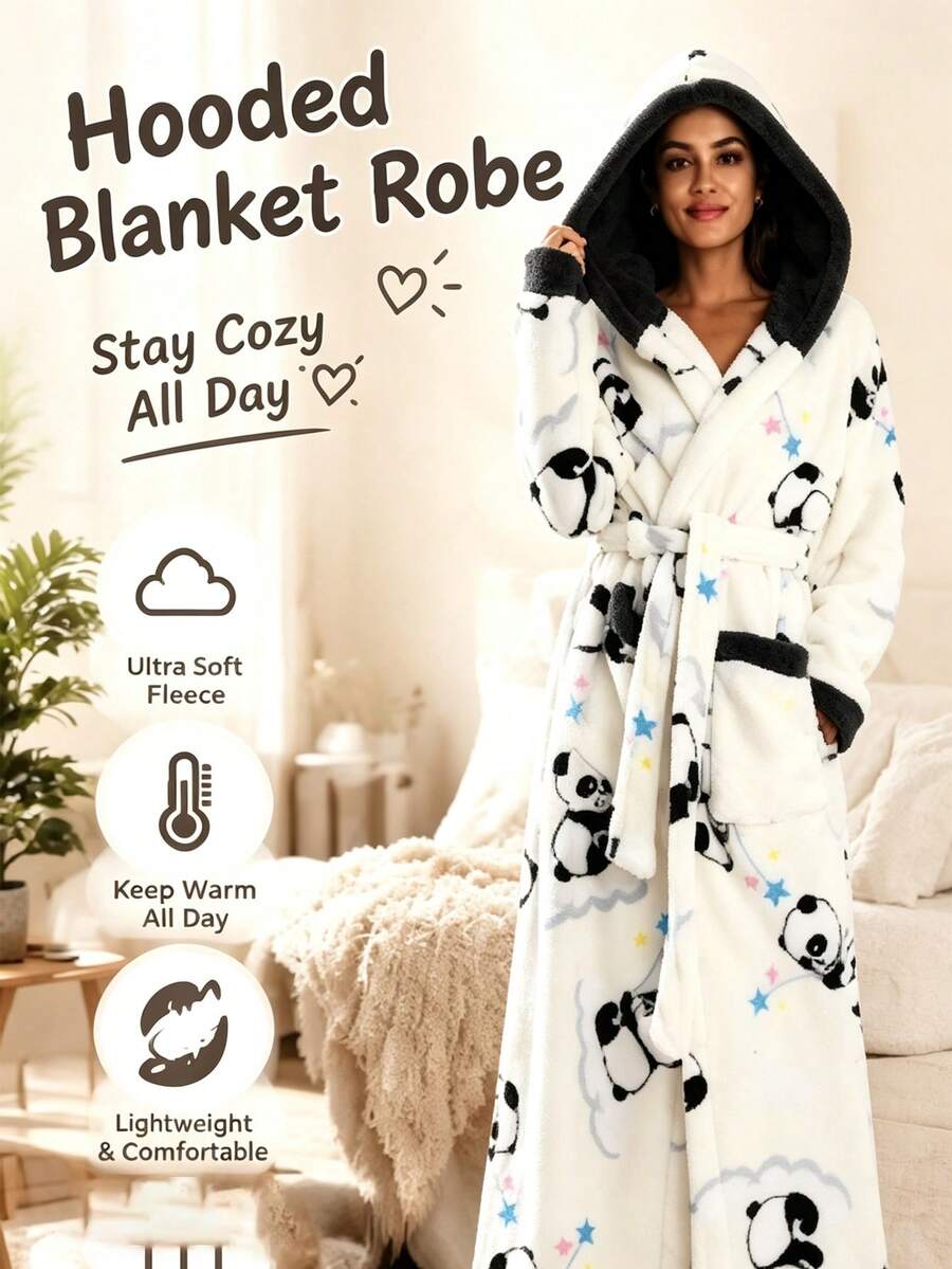 Halloween Winter Warm Bathrobe, Winter Warm Hooded Bathrobe, Winter Warm Bathrobe - Multicolor - View 1