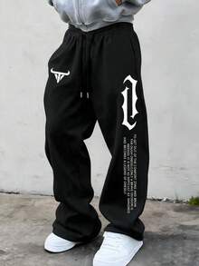 SU ER Men's Summer Casual Loose Drawstring Elastic Waist Wide Leg Long Pants With Drape - Black - View 2
