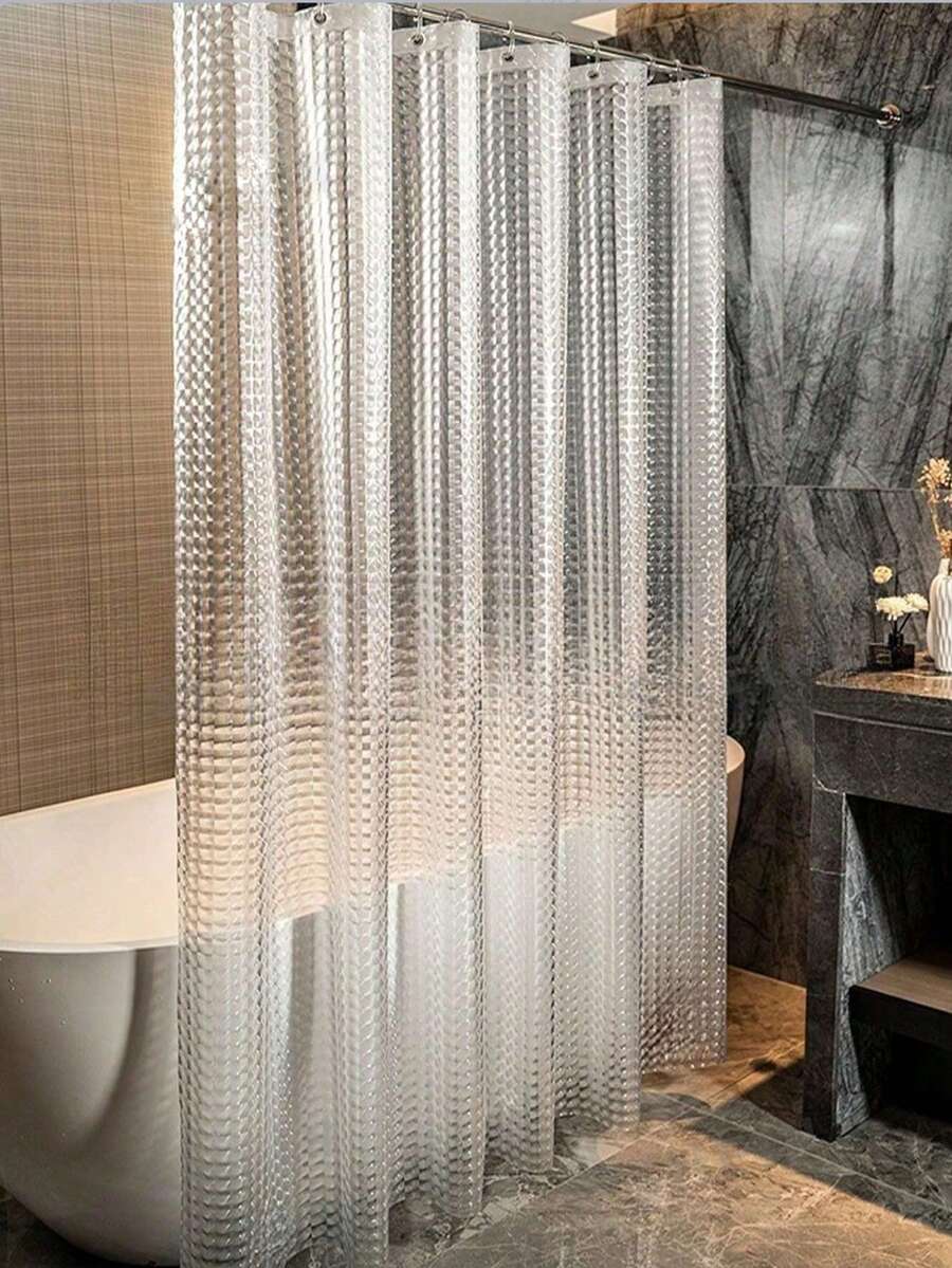 3D Transparent Crystal Plastic Shower Curtain 180*180cm Thin Lightweight Ice Crystal Plastic Bathroom Shower Inner Curtain With Plastic Grommet Holes - Grey - View 1