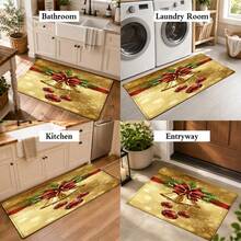 1pc Kitchen Floor Mat, Soft Faux Cashmere Material, Holy Gold Style Christmas Bell Pattern, Kitchen, Entryway, Front Door, Bedroom Door, Bathroom Anti-Slip Mat, Holiday Atmosphere Home Decor, Suitable For Multiple Scenes, Room Decoration, Holiday Gift - Multicolor - View 10