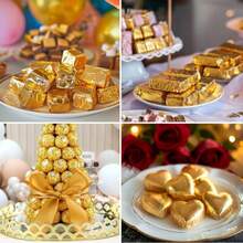 1 Pack Gold , Suitable For Chocolate, Candy And Desserts - Uncoated Metal Edge, Elegant Gift Wrapping Paper, Suitable For Candy Snacks, Dessert Display | Metallic Gloss Design | Material - A - View 6
