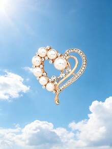 New Niche High-End Heart-Shaped Rhinestone & Pearl Vintage Alloy Anti-Exposure Versatile Exquisite Brooch Accessory - Brooch - View 1