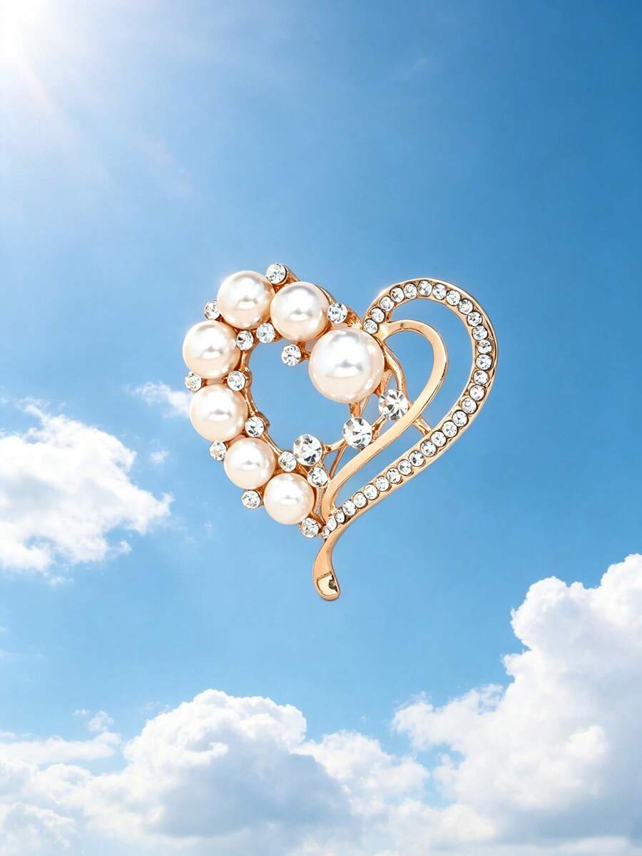 New Niche High-End Heart-Shaped Rhinestone & Pearl Vintage Alloy Anti-Exposure Versatile Exquisite Brooch Accessory - Brooch - View 1